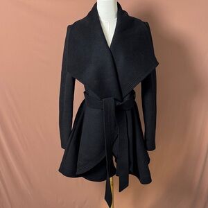 BCBGMaxAzria Black Peplum Wrap Coat